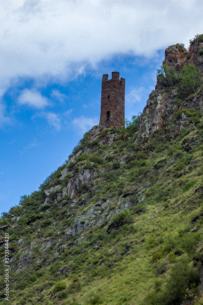 Ruins of Mutso village in Khevsureti, tower of Shetekauri