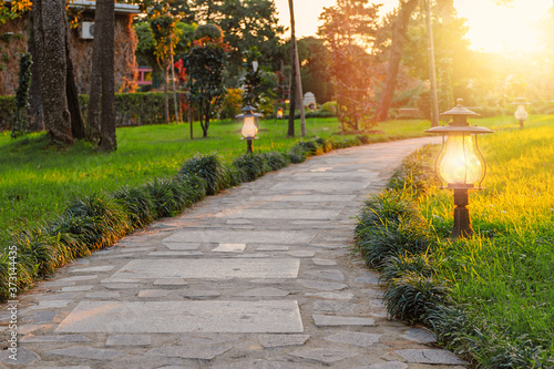 Paved stone path in the park or garden