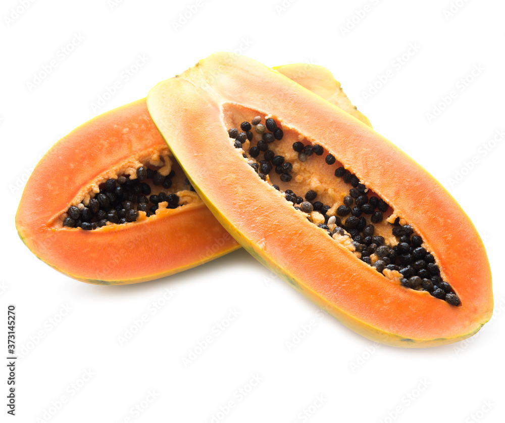 Fresh juicy papaya, tropical fruit, isolated on a white background, close-up Fresh juicy papaya, tropical fruit, isolated on a white background, close-up