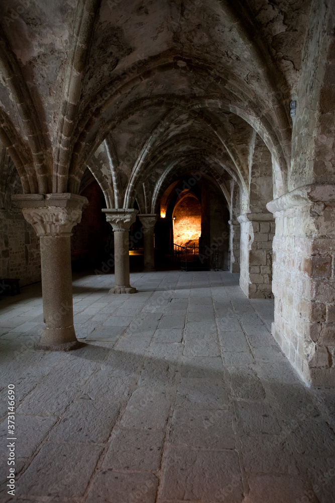 Obraz premium Medieval abbey cathedral fortress inside with chapel