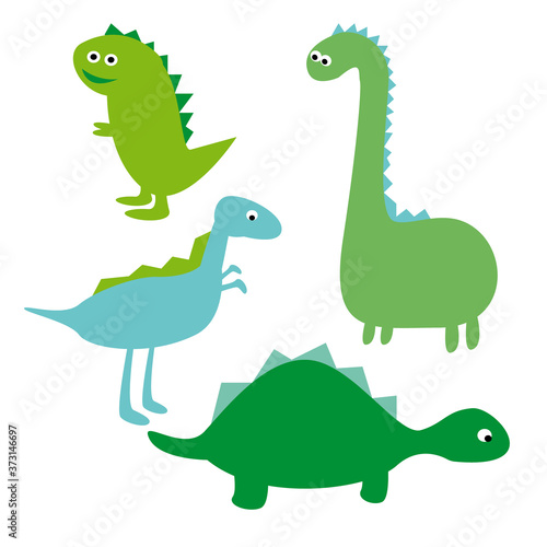 Set of colorful dinosaurs in beautiful style on white background. Cute cartoon dino design. Happy smile set . Internet concept. Cartoon style  flat isolated . Cute character design. Children art