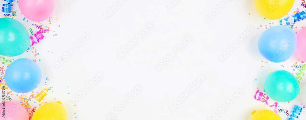 Birthday party theme banner with double border on a white background ...