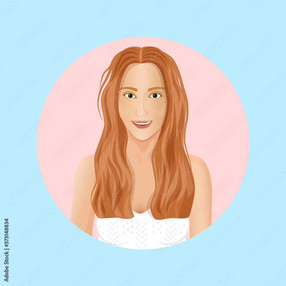 Vector illustration of a brunette girl avatar. Character design concept. Portrait of a young girl isolated on white background. Girl illustration for advertisement, banner, website, flyer, postcard. Vector illustration of a brunette girl avatar. Character design concept. Portrait of a young girl isolated on white background. Girl illustration for advertisement, banner, website, flyer, postcard.