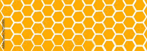 Honeycomb pattern. Seamless geometric hive background. Abstract yellow, orange beehive raster background. Funny vector bee honey shapes sign. Amber color