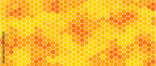Honeycomb pattern. Seamless geometric hive background. Abstract yellow, orange beehive raster background. Funny vector bee honey shapes sign. Amber color