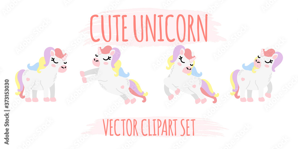 cute unicorn animal cartoon vector element set