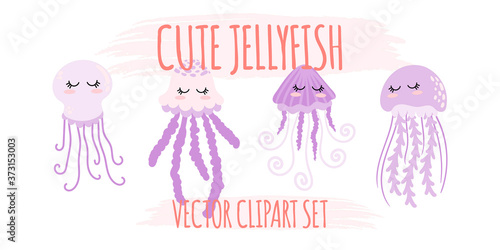 cute jelly fish animal cartoon vector element set