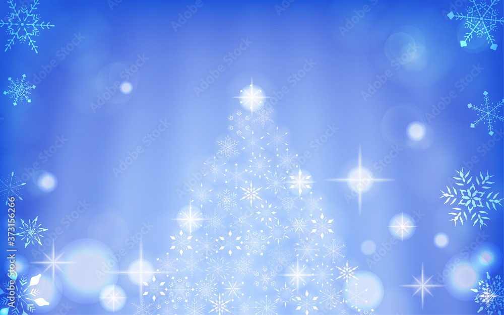 キラキラ輝く雪の結晶のクリスマスツリーとオーロラ キラキラ輝く雪の結晶のクリスマスツリーとオーロラ