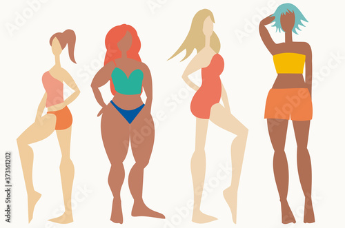 Group of women with different shapes embracing their bodies