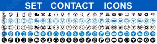 Set black and blue contact icons, communication signs - stock vector