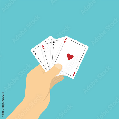 Four aces playing cards in hand. Vector illustration