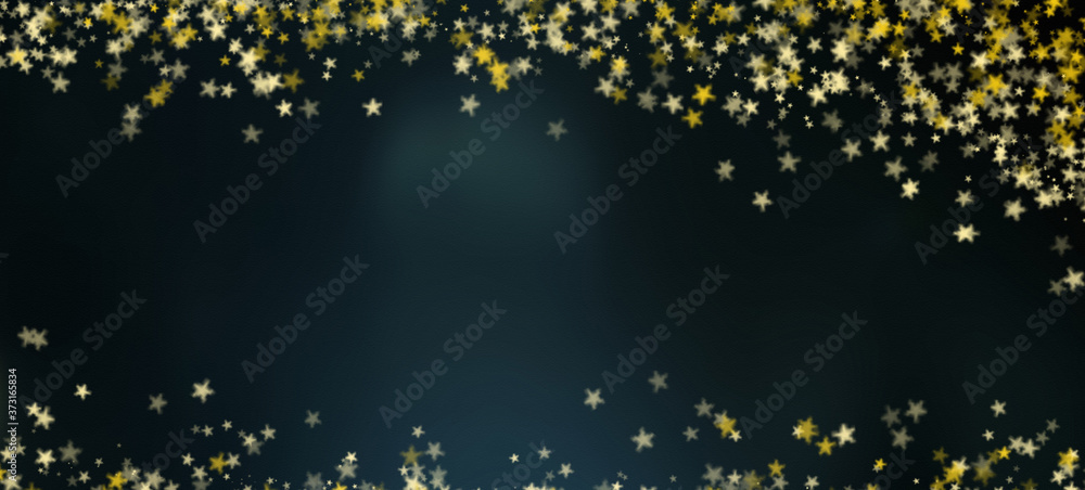 golden glowing stars frame and bokeh dark background. golden glowing stars frame and bokeh dark background.