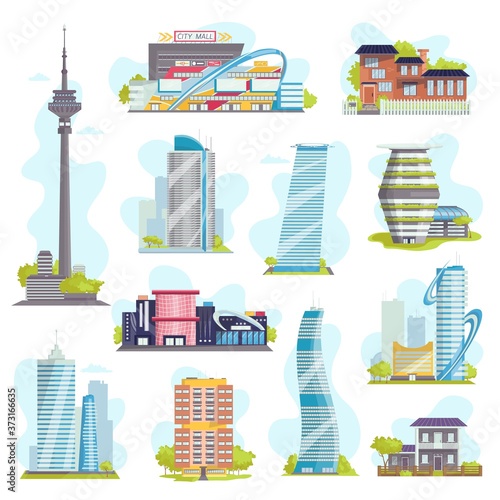 Modern city buildings and architecture, private houses, urban skyscrapers, re...