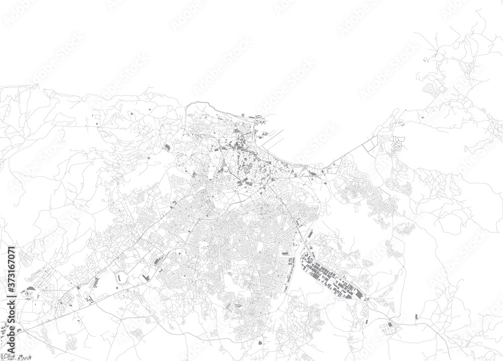 Map of Tangier, satellite view, city,  Morocco. Street and building