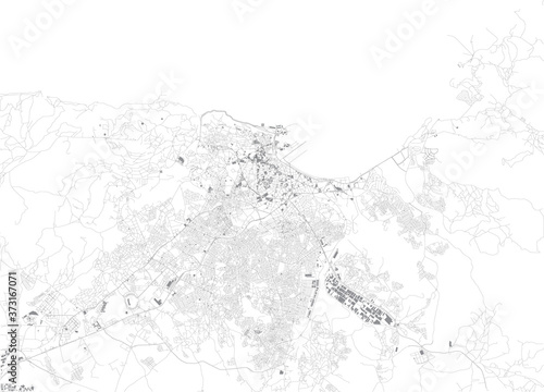 Map of Tangier, satellite view, city,  Morocco. Street and building