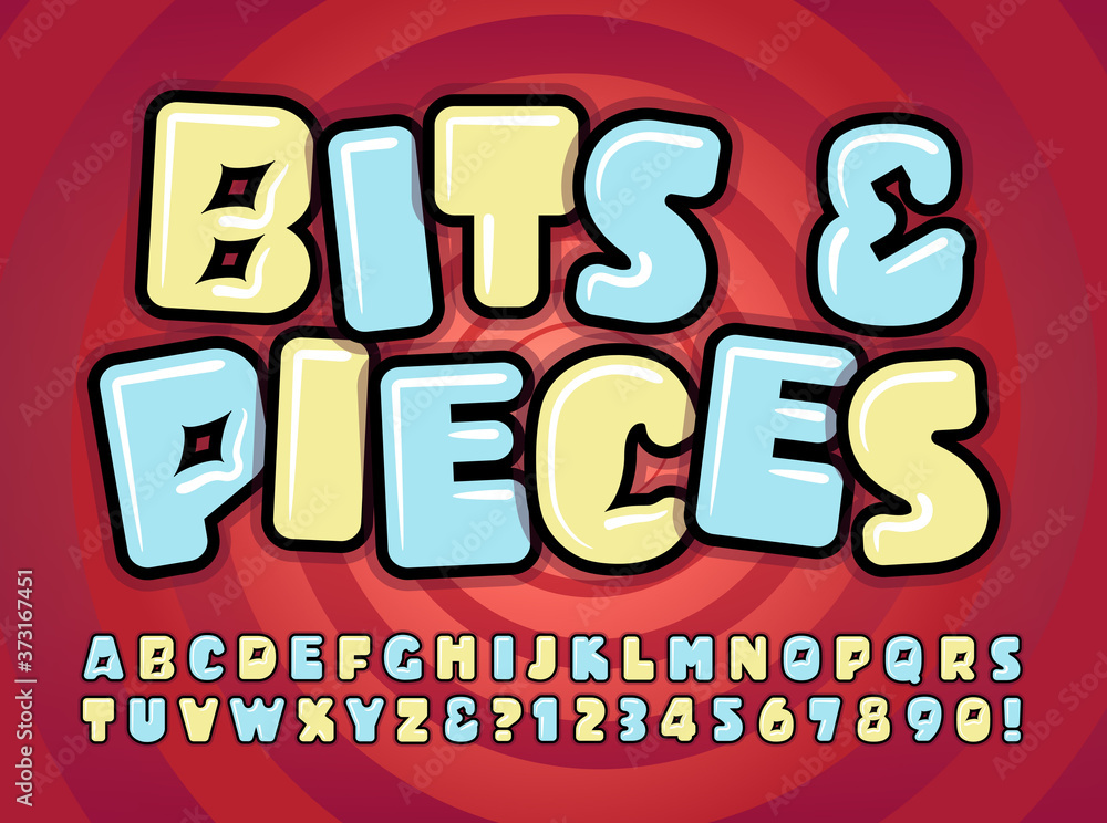 Bits and Pieces; An Original Cartoon Capitals Alphabet with a Childlike or Retro Comic Vibe.