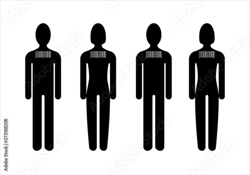 Silueta de hombre y mujer con código de barras como identificador