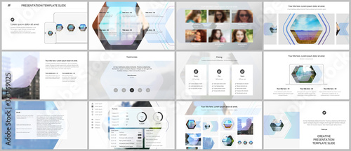 Vector templates for website design, presentations, portfolio. Templates for presentation slides, flyer, leaflet, brochure cover, report. Corporate identity business concept background with hexagons.