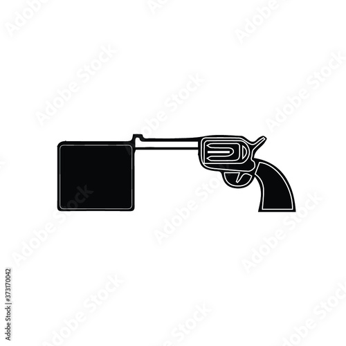 Firing gun with the Bang flag, illustration