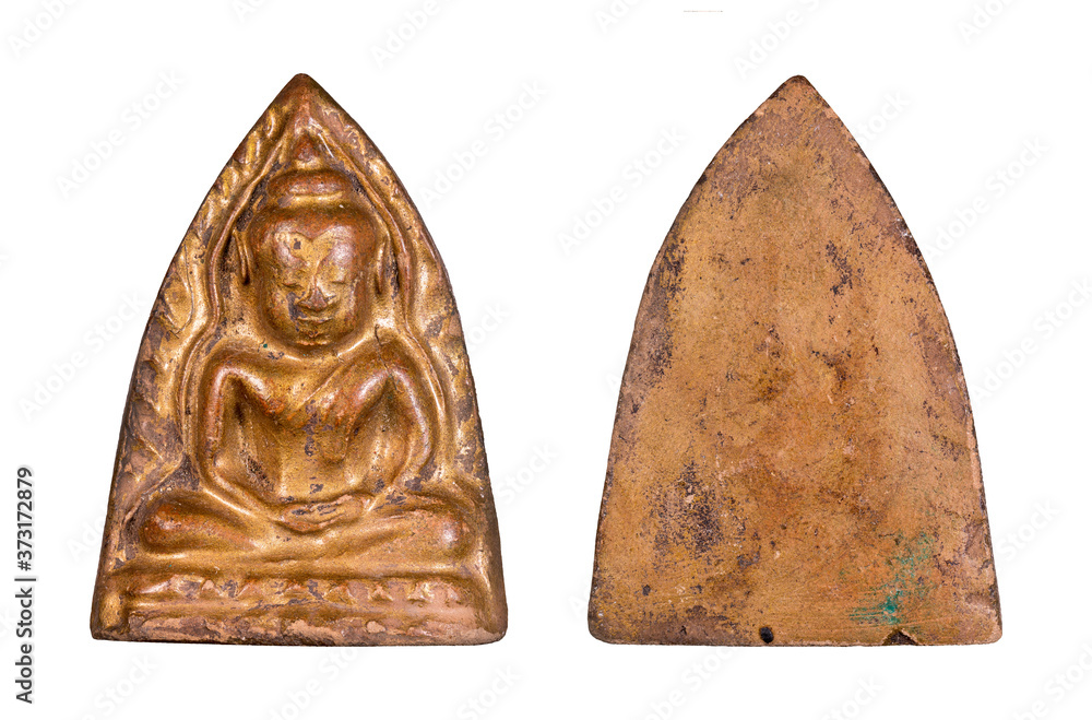 Small Buddha image or Thai amulet isolated on white background.