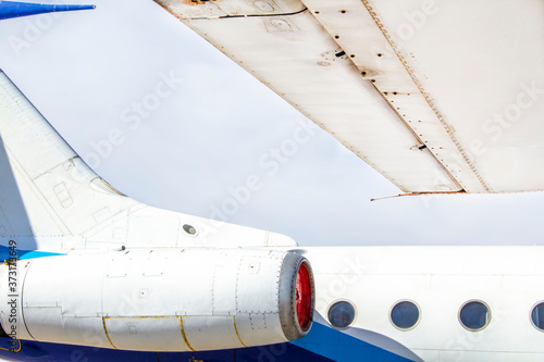 Closeup of jet engine turbine fan