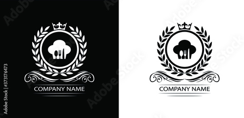 restaurant logo template luxury royal food vector company decorative emblem with crown 