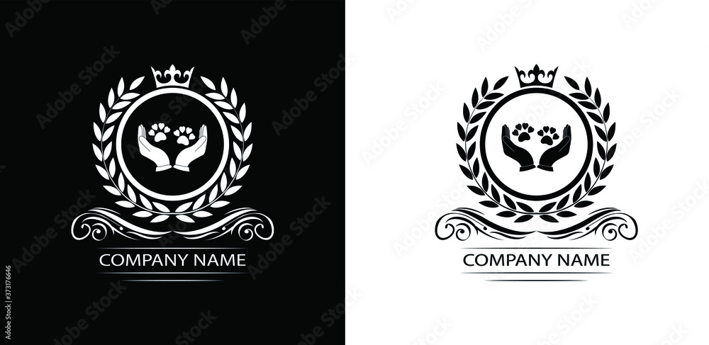 Animal care and protect clinic logo template luxury royal vector company decorative emblem with crown	
