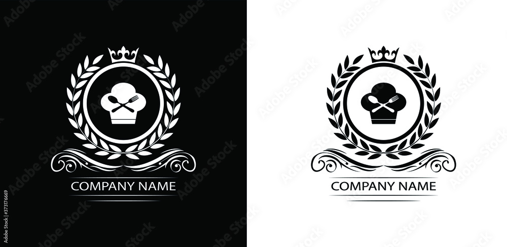 restaurant logo template luxury royal food vector company decorative emblem with crown