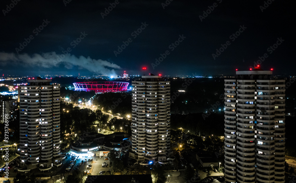 Katowice night panorama - apartment in a skyscraper - city view