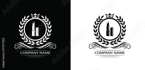 cosmetics logo template luxury royal vector lipstick company decorative emblem with crown