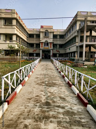Wide angle shot of the Vivekananda Shiksha Niketan building at Joygopalpur in West Bengal state in India- 9th Feb 2018