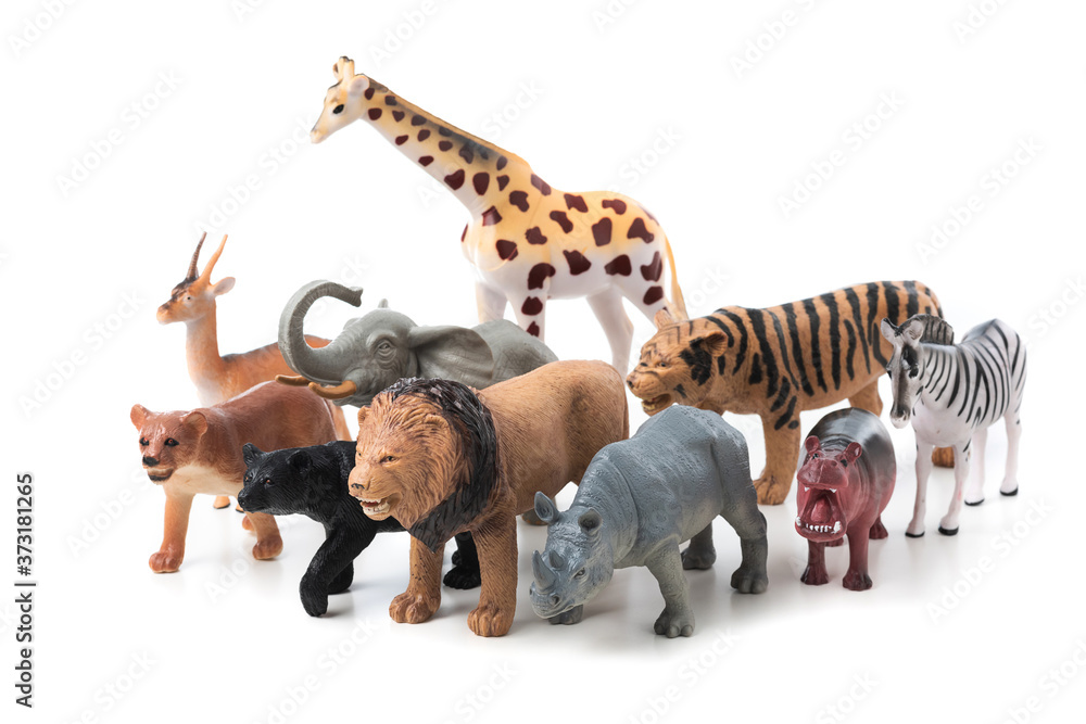 group of jungle animals toy - obrazy, fototapety, plakaty 