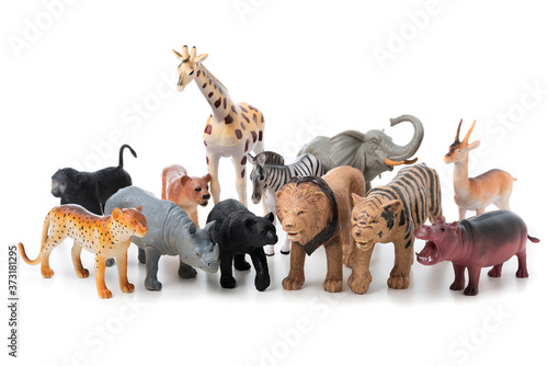 Fototapeta Naklejka Na Ścianę i Meble -  group of jungle animals toy