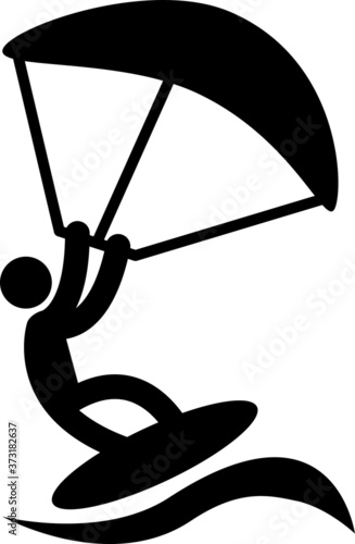 Kitesurfing sign, icon or synmbol in vector. Black kite surfer isolated