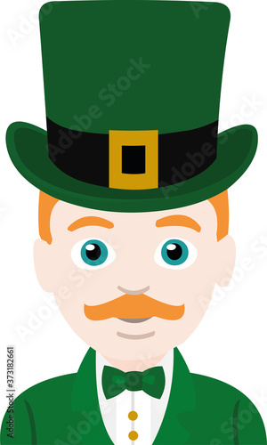 Vector emoticon illustration of a man wearing a hat and green suit, saint patrick concept

