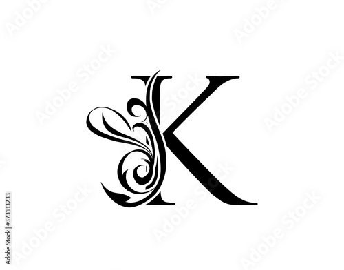 Elegant letter K. Graceful royal style. Calligraphic arts logo. Vintage drawn emblem for book design, brand name, stamp, Restaurant, Boutique, Hotel.