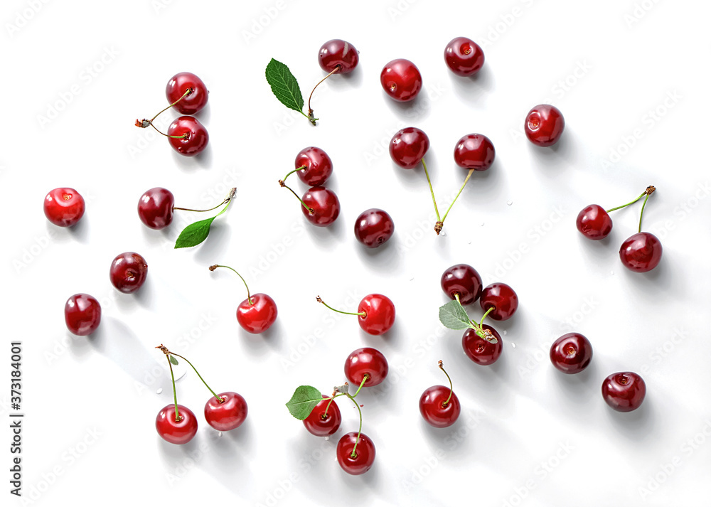 cherry berries group abstract close-up isolated on white background food design elements cherry berries group abstract close-up isolated on white background food design elements