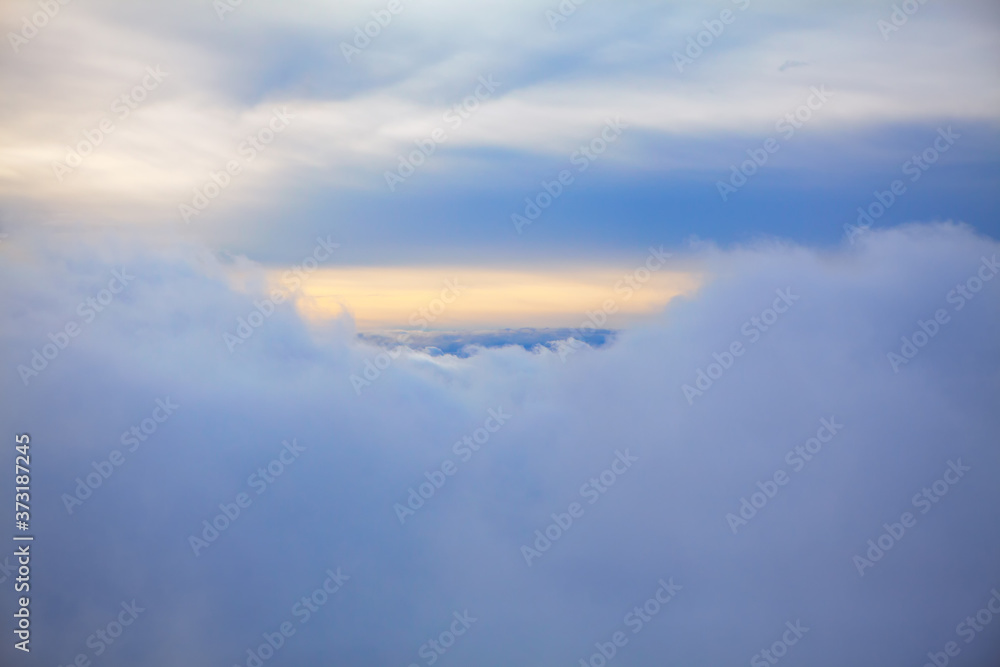 Clearance in the clouds . Cloudscape with light beam Clearance in the clouds . Cloudscape with light beam