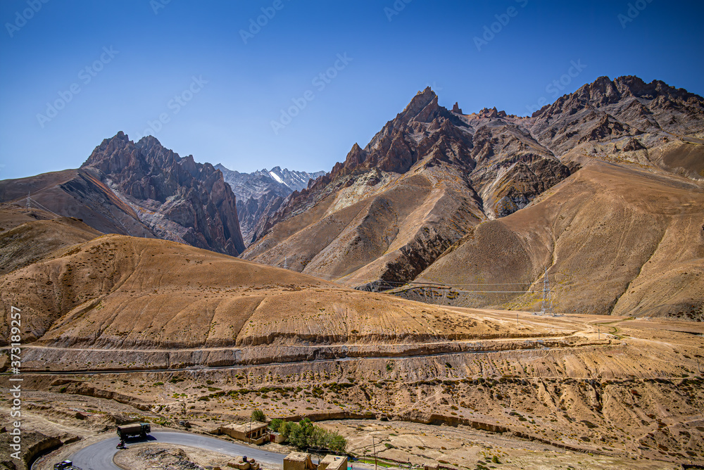 Fatu La Highway Pass Ladakh India with unusual background mountain formations