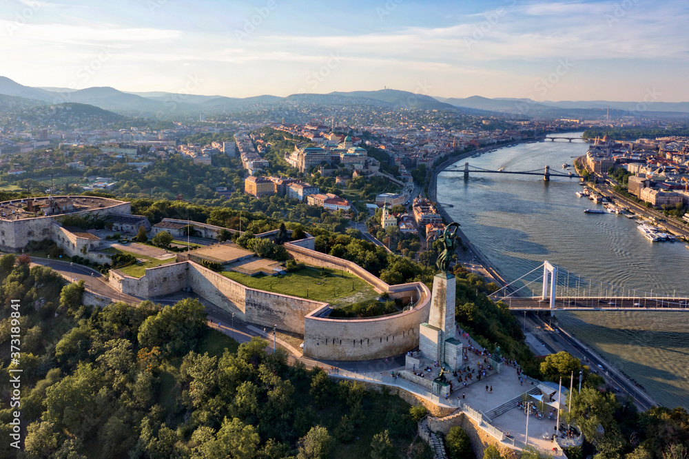 Gellert hills with Budapest view from drone
