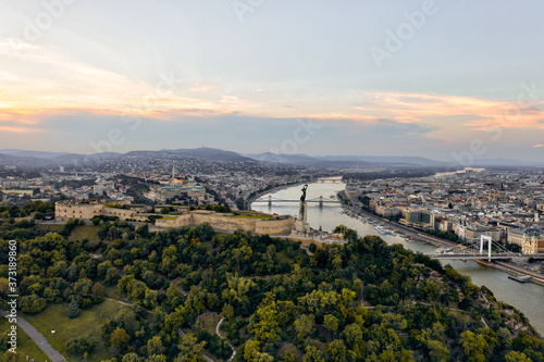 Gellert hills with Budapest view from drone