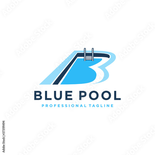 blue pool vector icon Illustration Logo template. flat swimming pool and letter B concept