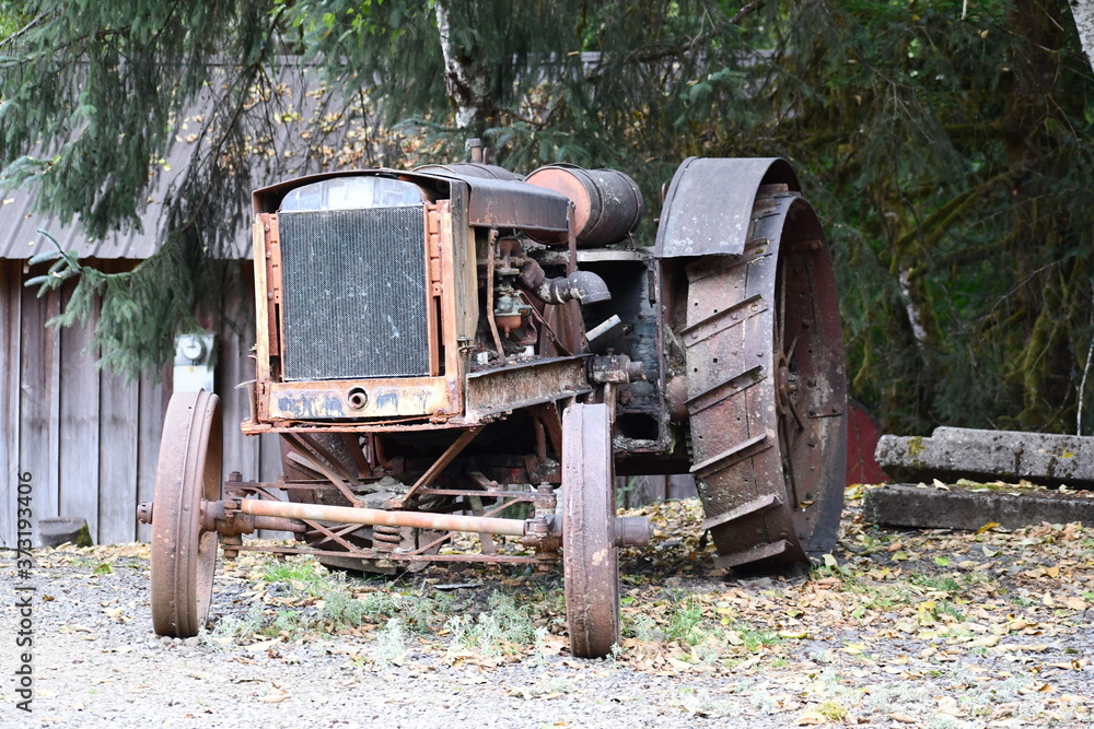 Vintage diesel tractor well preserved.