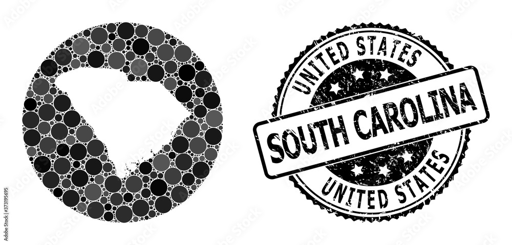 Sc Watermark Mosaic Stencil Circle Map of South Carolina State and Watermark Stamp ...