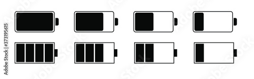 Vector illustraion set of battery icons, charging phases battery icon set, battery level from high to low vector icon flat design illustration concept.
