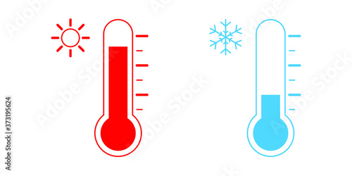 Vector illustration icon of thermometer, flat vector icon of temperature, medical thermometer, Weather icon, hot and cold climate icon, icons for web and mobile app design.
