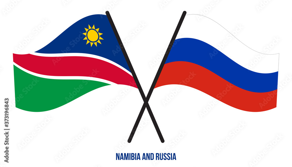 Namibia and Russia Flags Crossed And Waving Flat Style. Official Proportion. Correct Colors. Namibia and Russia Flags Crossed And Waving Flat Style. Official Proportion. Correct Colors.