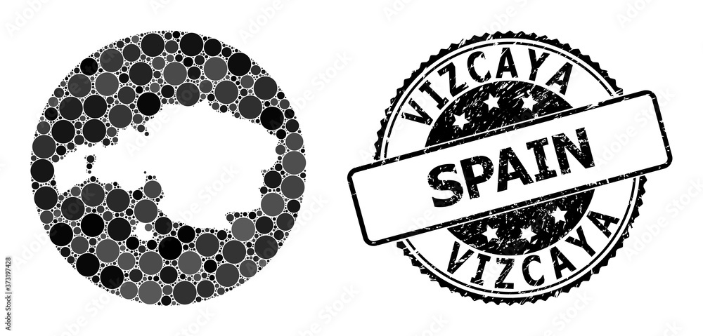 Mosaic Hole Round Map of Vizcaya Province and Watermark Seal Stock ...