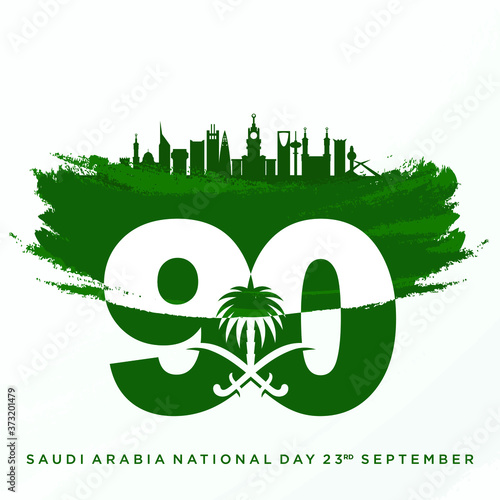 Saudi National Day. 90. 23rd September. Arabic Text: Our National Day. Kingdom of Saudi Arabia. Vector Illustration. Eps 10.