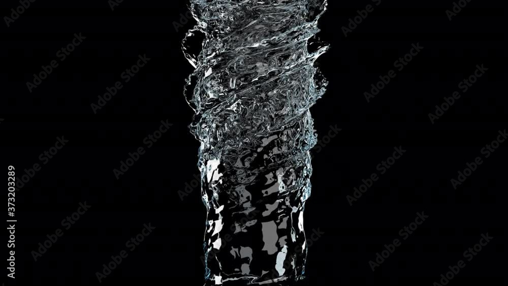 Flowing liquid like water spins into a whirlpool or a tornado on black background. 3D animation. 4k include alpha matte. Flowing liquid like water spins into a whirlpool or a tornado on black background. 3D animation. 4k include alpha matte.